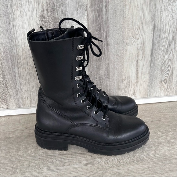 Steve Madden Shoes - STEVE MADDEN Aiken Tall COMBAT BOOTS womens 9 Black Leather Goth Grunge Moto